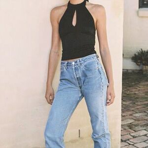 Azuriera black halter top